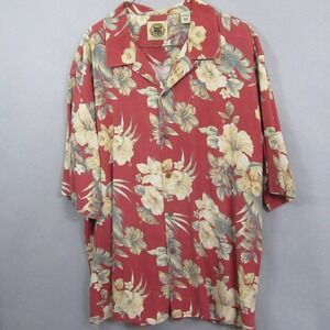 Pussers Mens Vintage Hawaiian Camp Shirt L Red Floral Silk Cotton Button
